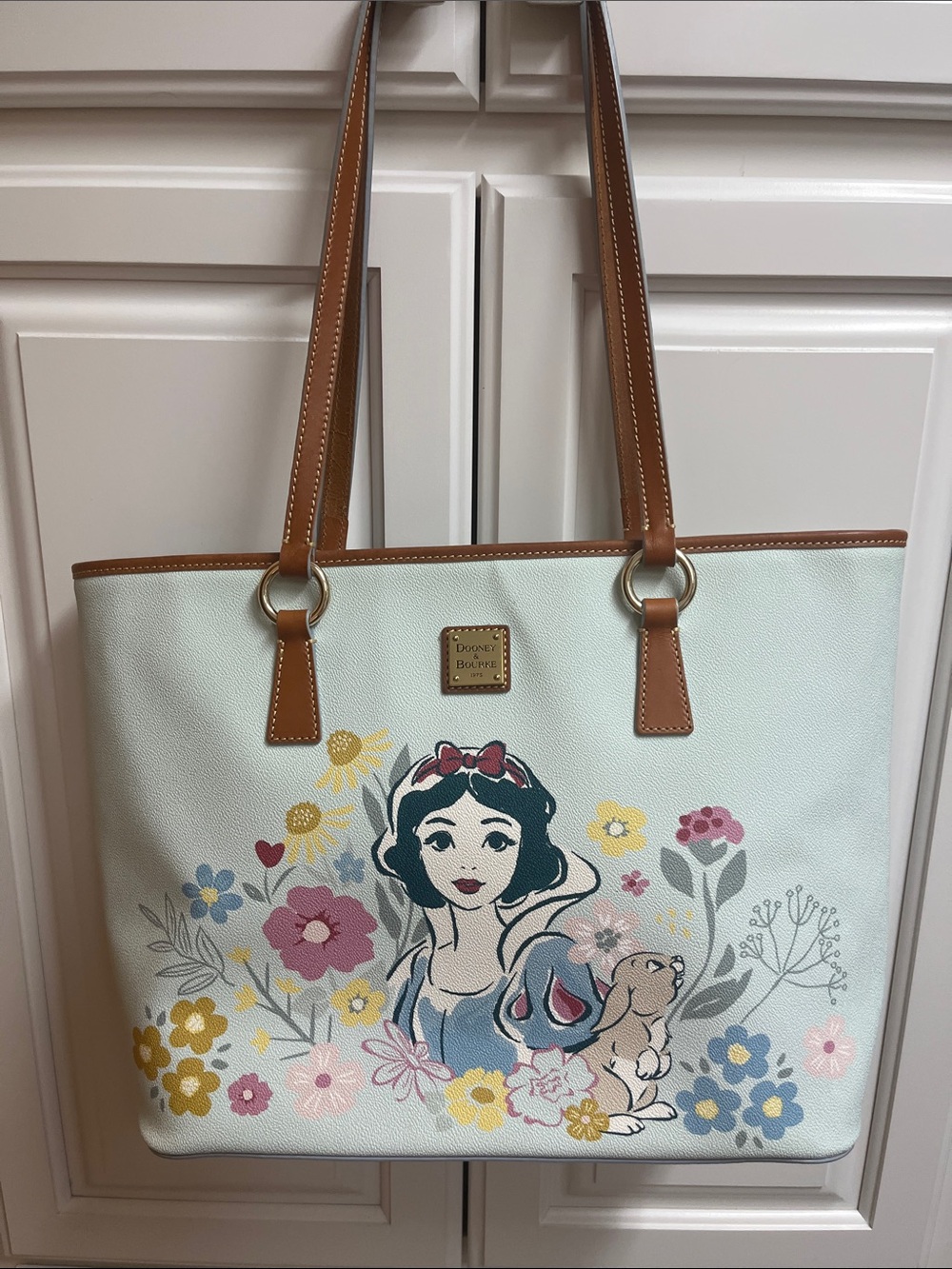 Snow White Floral Tote Bag in Light Blue and Tan